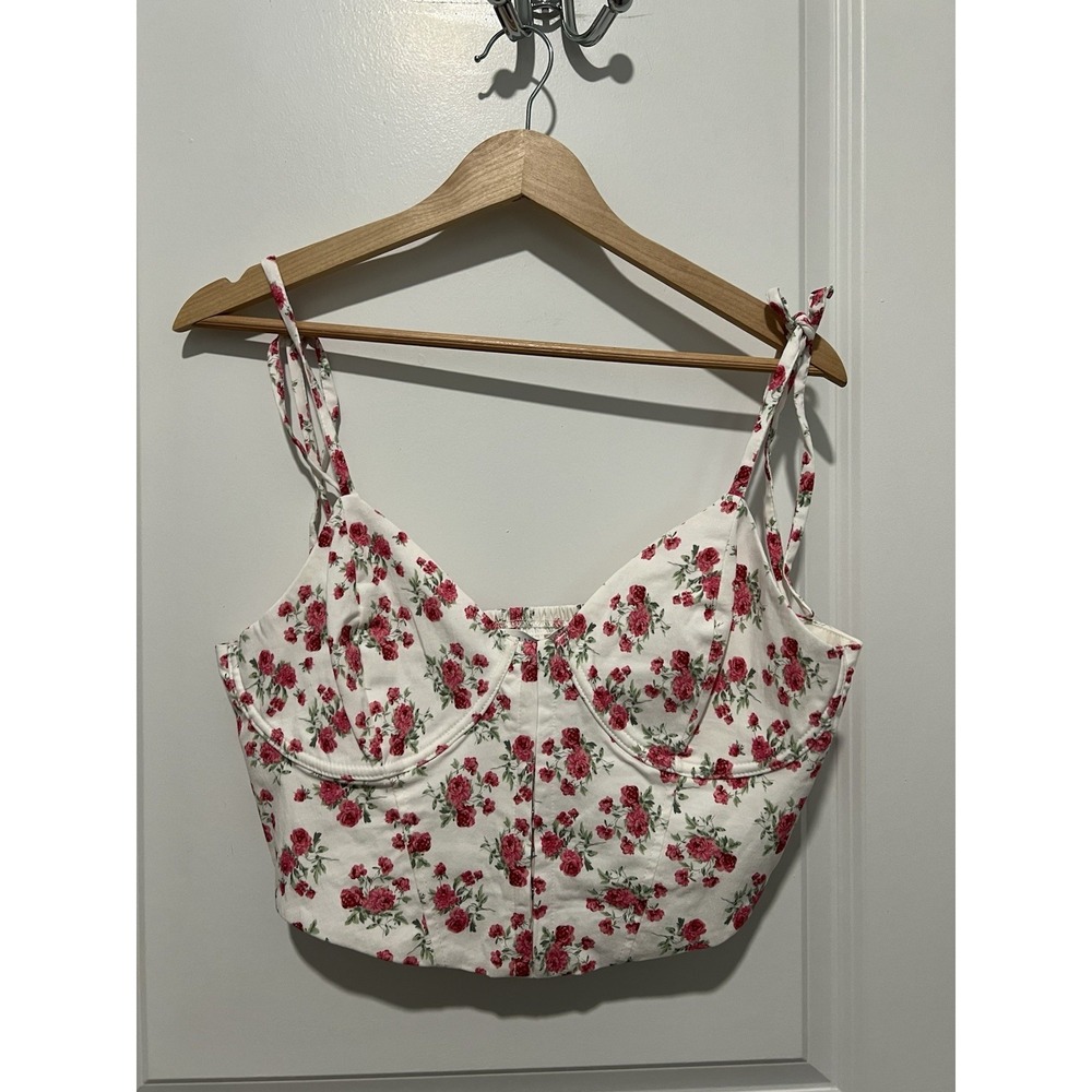 Altar'd State Women's Floral Bustier Crop Top White/Red NWOT Sleeveless Size XL